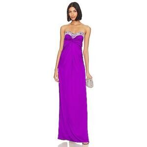 PATBO Hand-beaded Strapless Gown in Purple